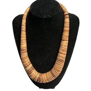 Vintage Bohemian Wooden Disc Necklace Boho Chunky 18”